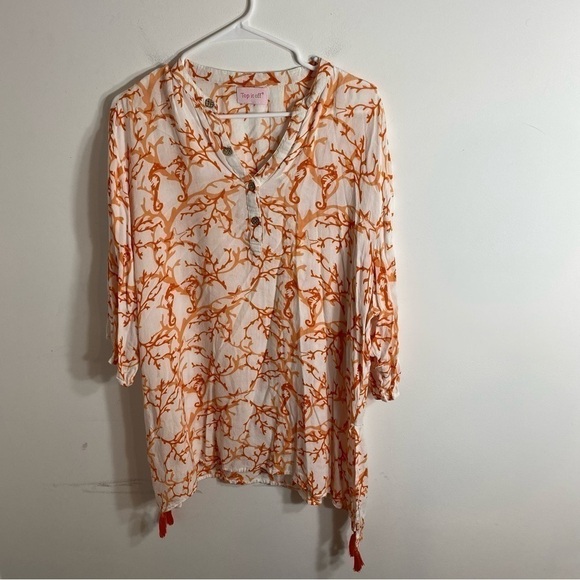 Top It Off Tunic One Size Orange Sea Horse Beach Coverup Swim Shirt - Picture 2 of 6